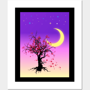 Romantic Night | Cherry Blossom | Sakura Tree Posters and Art